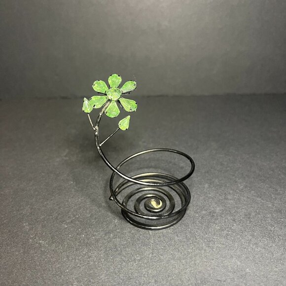 Avon Green Jewel Daisy Flower Swirled Wired Tealight Candle Holder 3.25" - Picture 1 of 6